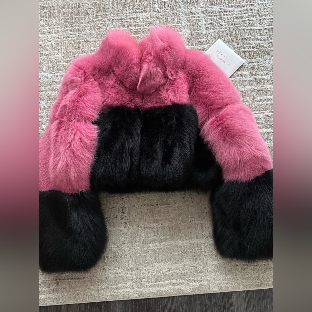 Women's Pink and Black Fox Fur cropped jacket